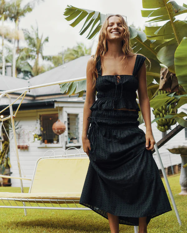 ROXY WOMENS MALIA MAXI SKIRT BLACK COASTAL SUMMER LIFESTYLE SKIRT