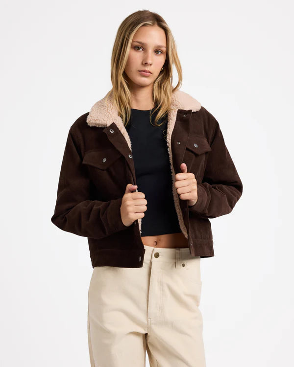 RVCA ROY CORD SHERPA JACKET NUTMEG