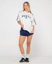 RUSTY ALL SAINT COLLEGIATE OG OVERSIZED TEE WOMENS STREET STYLE – ECRU MARLE
