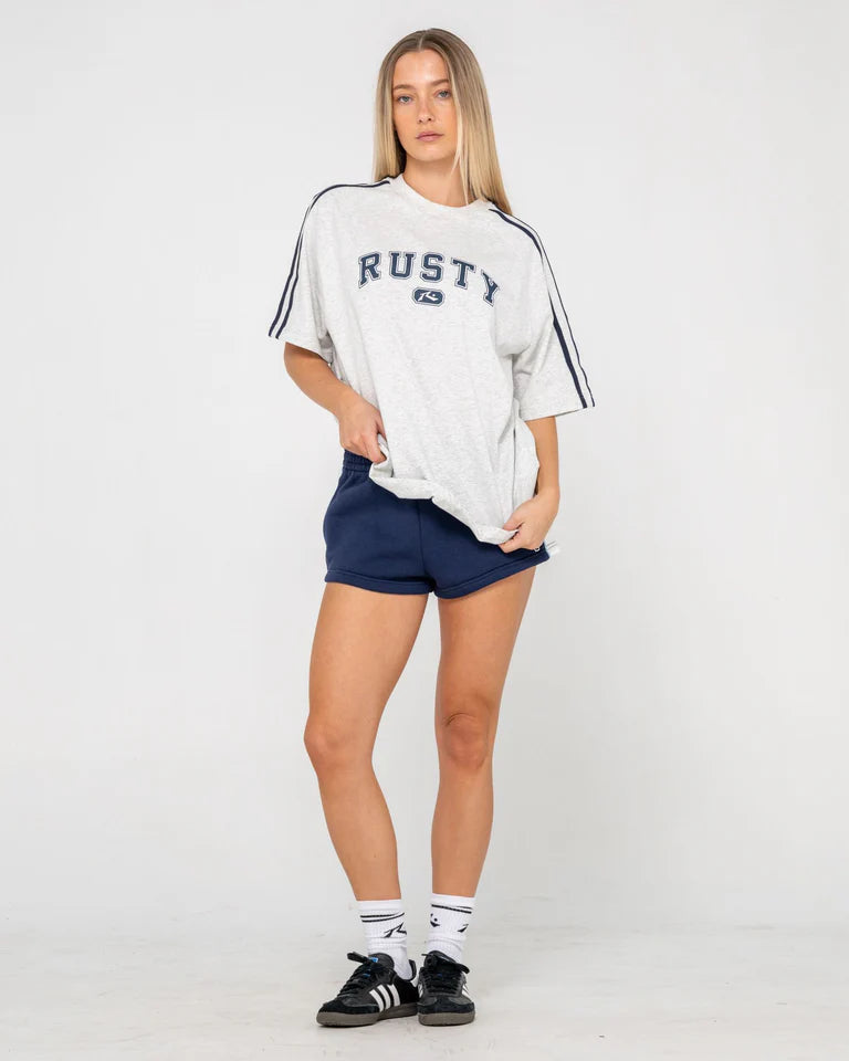 RUSTY ALL SAINT COLLEGIATE OG OVERSIZED TEE WOMENS STREET STYLE – ECRU MARLE