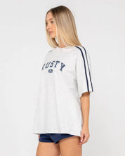 RUSTY ALL SAINT COLLEGIATE OG OVERSIZED TEE WOMENS STREET STYLE – ECRU MARLE