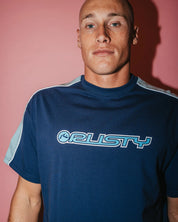 RUSTY ALONSO GRAPHIC PANEL TEE – MENS TWO TONE RETRO SURF T-SHIRT NAVY BLUE 2