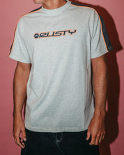 RUSTY ALONSO GRAPHIC PANEL TEE – MENS TWO TONE RETRO SURF T-SHIRT WHITE NAVY