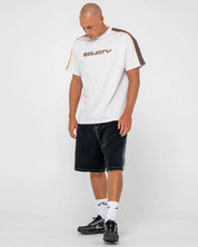 RUSTY ALONSO GRAPHIC PANEL TEE – MENS TWO TONE RETRO SURF T-SHIRT WHITE NAVY