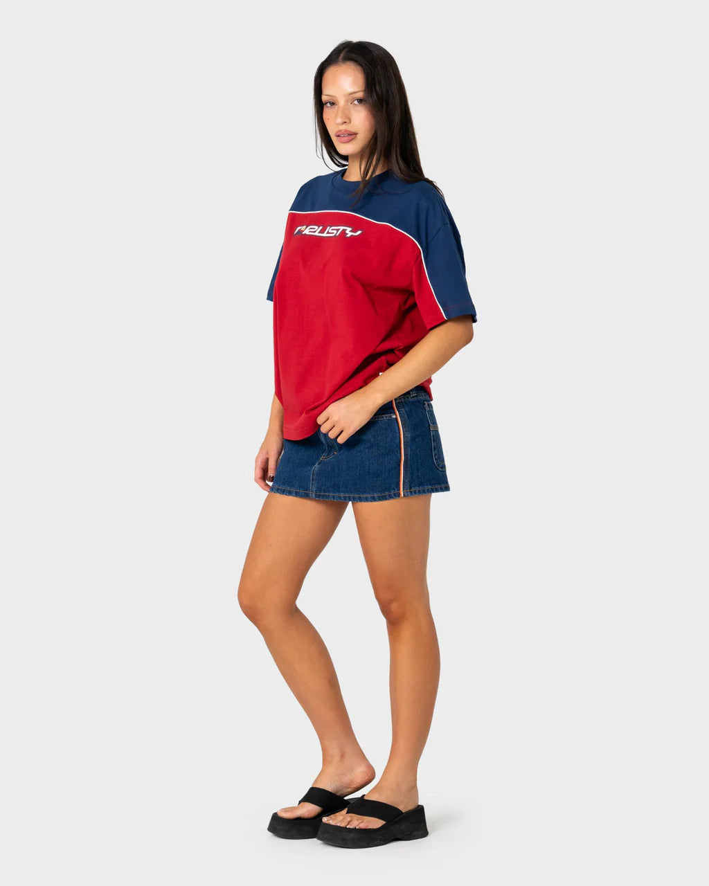 RUSTY ARCHIVED OPS OVERSIZED TEE – CRANBERRY / NAVY