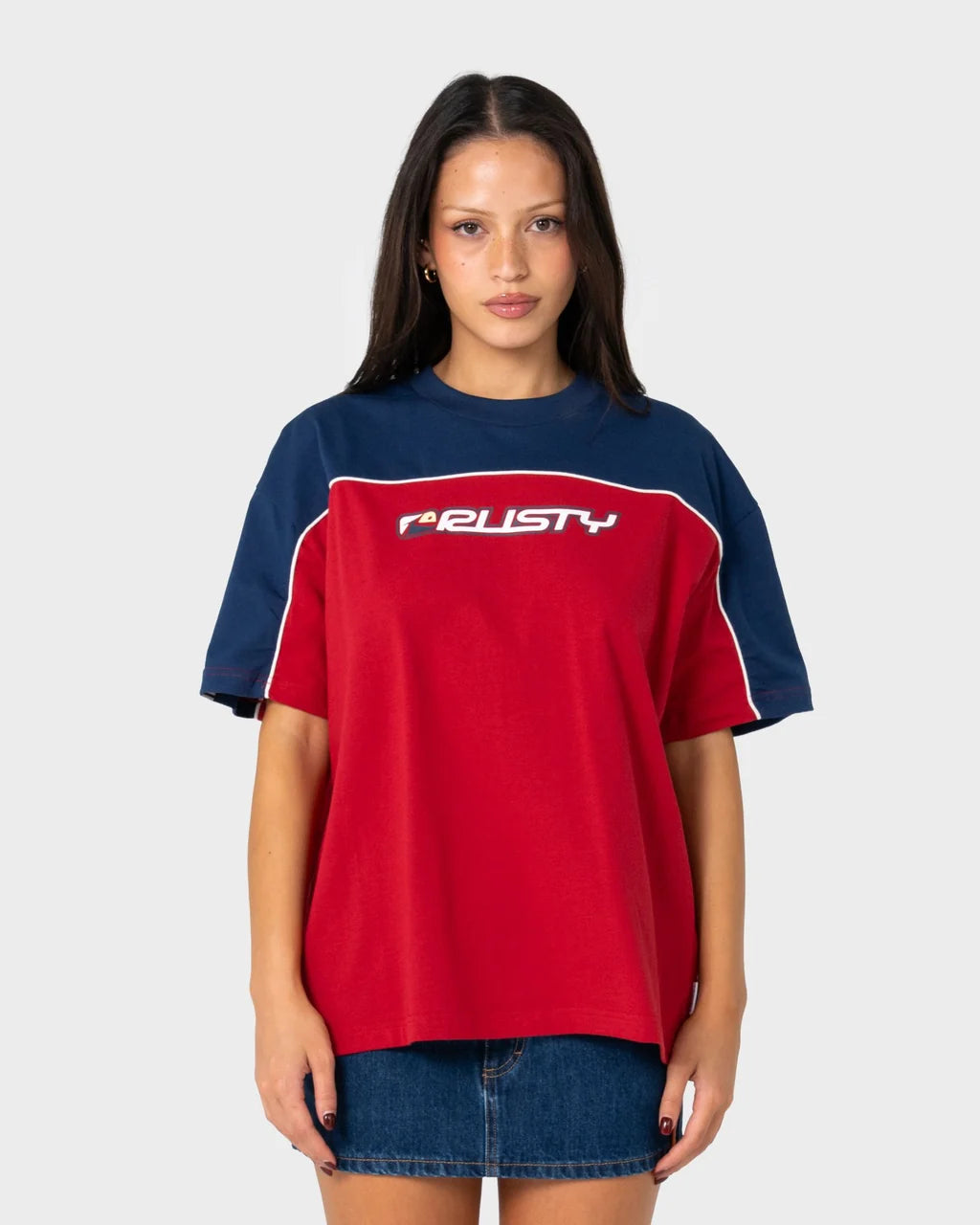 RUSTY ARCHIVED OPS OVERSIZED TEE – CRANBERRY / NAVY