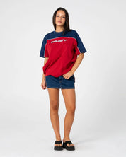 RUSTY ARCHIVED OPS OVERSIZED TEE – CRANBERRY / NAVY