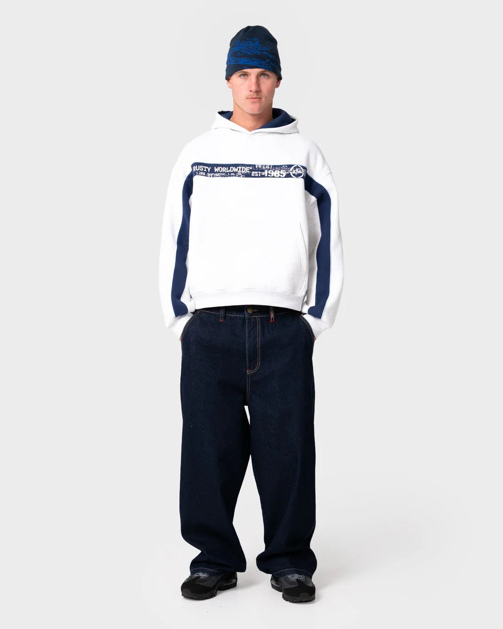 RUSTY BIG TICKET CROPPED FLEECE HOODIE – ECRU MARLE