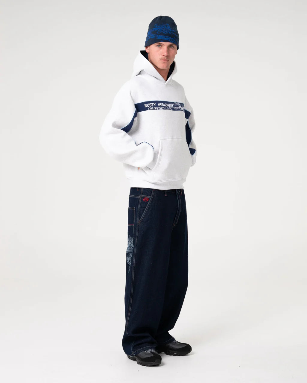 RUSTY BIG TICKET CROPPED FLEECE HOODIE – ECRU MARLE