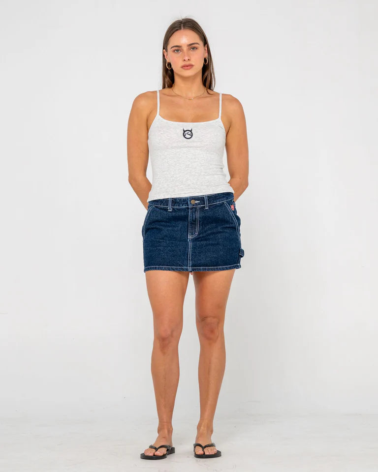 RUSTY BILLIE LOW RISE DENIM MINI SKIRT WOMENS Y2K STYLE – INDIGO