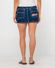 RUSTY BILLIE LOW RISE DENIM MINI SKIRT WOMENS Y2K STYLE – INDIGO