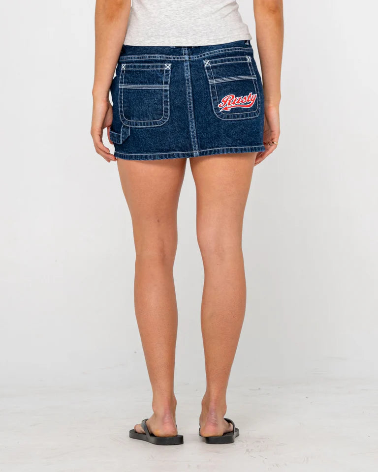 RUSTY BILLIE LOW RISE DENIM MINI SKIRT WOMENS Y2K STYLE – INDIGO