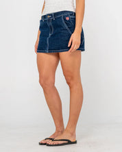 RUSTY BILLIE LOW RISE DENIM MINI SKIRT WOMENS Y2K STYLE – INDIGO