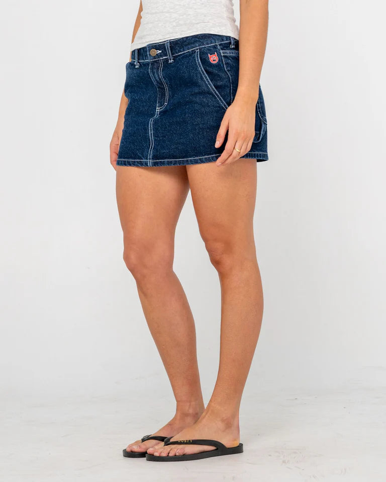 RUSTY BILLIE LOW RISE DENIM MINI SKIRT WOMENS Y2K STYLE – INDIGO