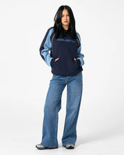 RUSTY BLACK SPLICE OVERSIZED FLEECE HOODIE – NAVY / BLUE