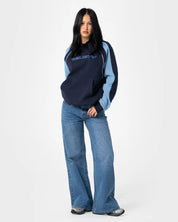 RUSTY BLACK SPLICE OVERSIZED FLEECE HOODIE – NAVY / BLUE