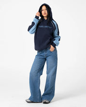 RUSTY BLACK SPLICE OVERSIZED FLEECE HOODIE – NAVY / BLUE