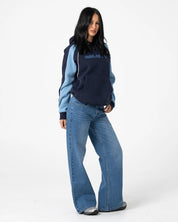 RUSTY BLACK SPLICE OVERSIZED FLEECE HOODIE – NAVY / BLUE