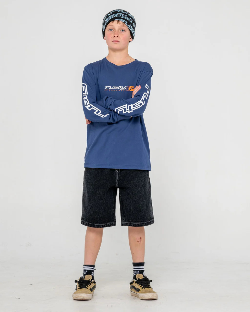 RUSTY BLAZE BEANIE BOYS KIDS WINTER BEANIE SURF STYLE BLACK
