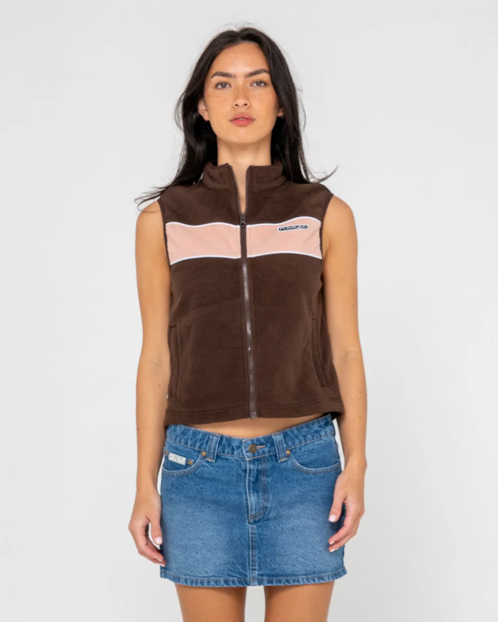 RUSTY BLESS UP POLAR FLEECE VEST WOMENS STREETWEAR LAYERING VEST JAVA