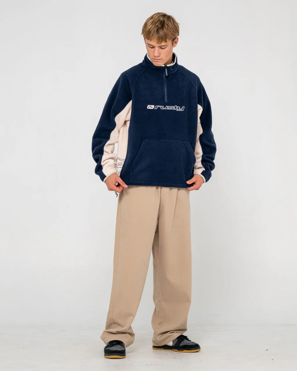 RUSTY BLIZZARD QUARTER ZIP POLAR FLEECE MENS JUMPER NAVY BLUE