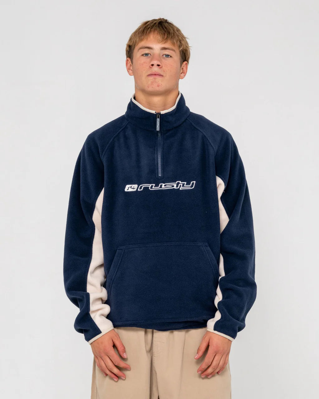 RUSTY BLIZZARD QUARTER ZIP POLAR FLEECE MENS JUMPER NAVY BLUE