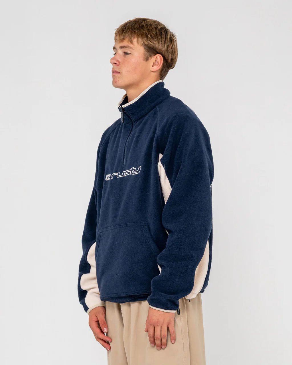 RUSTY BLIZZARD QUARTER ZIP POLAR FLEECE MENS JUMPER NAVY BLUE