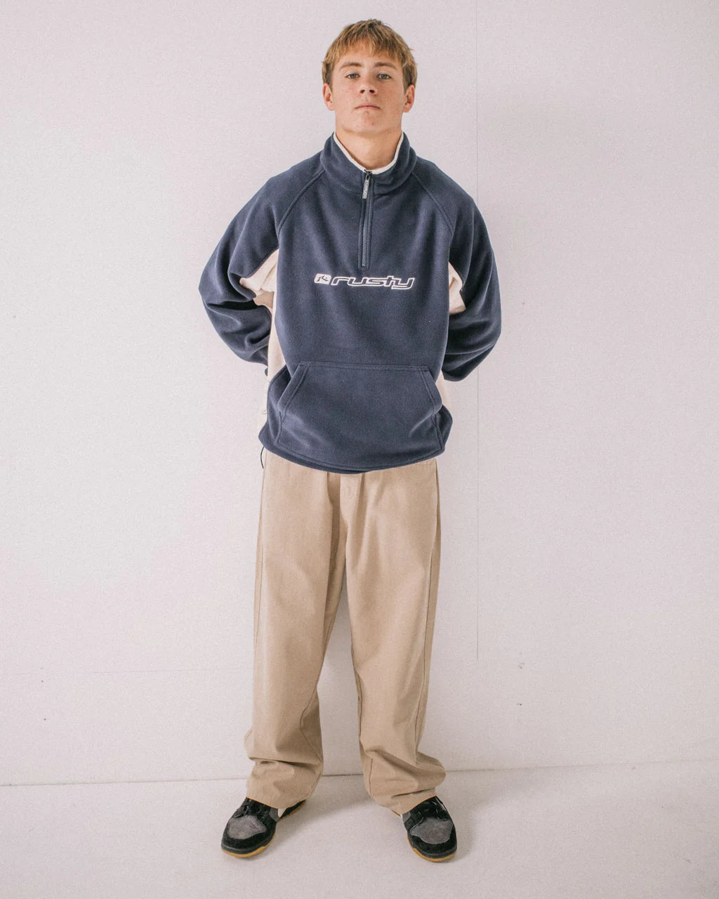 RUSTY BLIZZARD QUARTER ZIP POLAR FLEECE MENS JUMPER NAVY BLUE