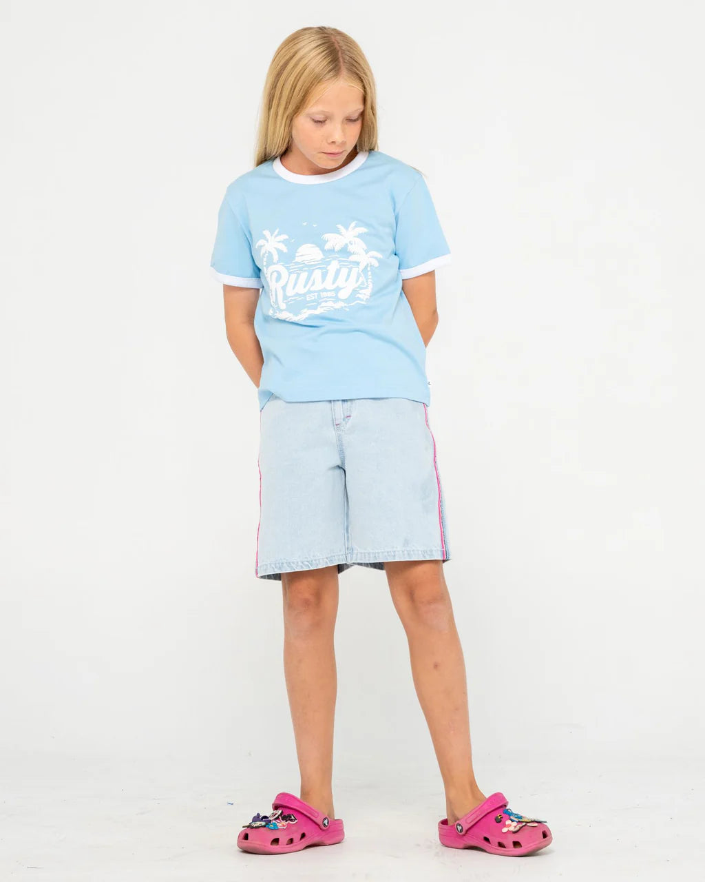 RUSTY BOBBIE OVERSIZED TEE – GIRLS RETRO SURF STYLE GRAPHIC TEE RETRO BLUE