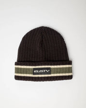 RUSTY BONES REVERSIBLE BEANIE WOMENS KNIT WINTER BEANIE 2 IN 1 SHADOW ARMY