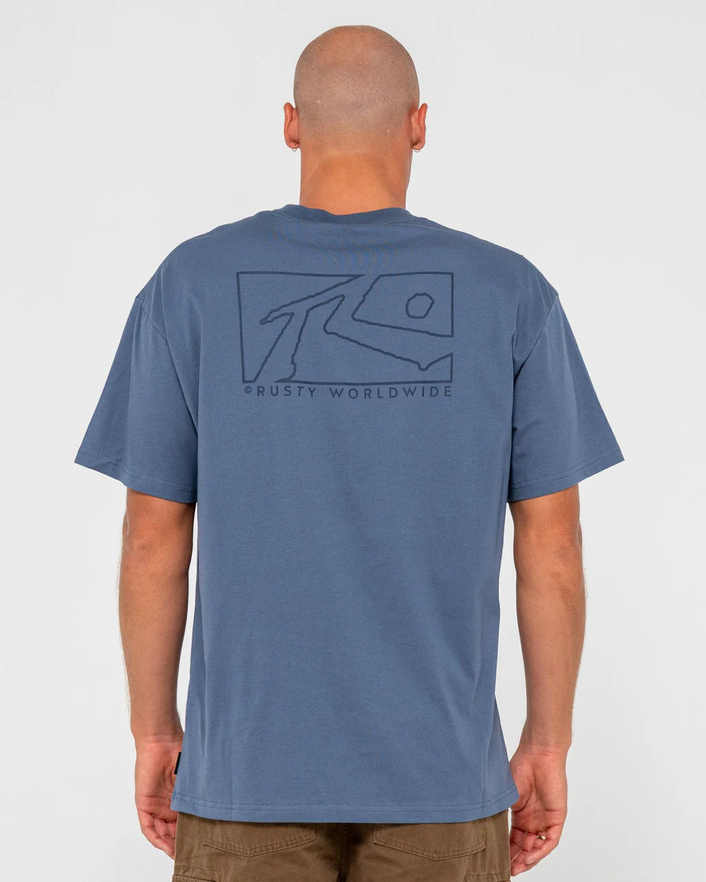 RUSTY BOXED OUT GRAPHIC TEE – MENS CLASSIC COTTON SURF LOGO T-SHIRT CHINA BLUE
