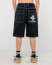 RUSTY BOYS DR. DOT BAGGY JORT KIDS WIDE LEG DENIM SHORT – BLACK OUT