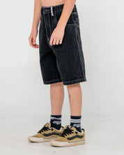 RUSTY BOYS DR. DOT BAGGY JORT KIDS WIDE LEG DENIM SHORT – BLACK OUT