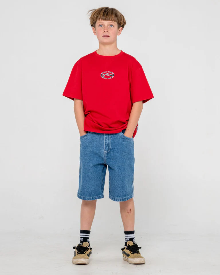 RUSTY BOYS TURBO SHORT SLEEVE TEE CASUAL SURF T-SHIRT – VINTAGE RED
