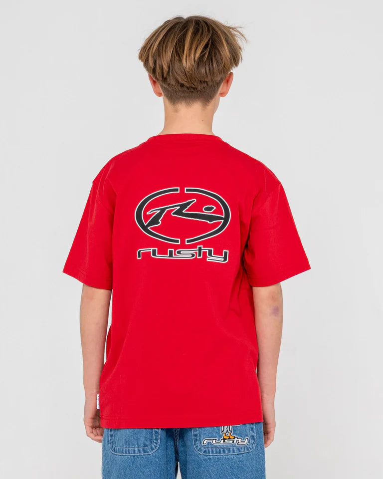 RUSTY BOYS TURBO SHORT SLEEVE TEE CASUAL SURF T-SHIRT – VINTAGE RED