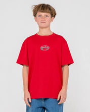 RUSTY BOYS TURBO SHORT SLEEVE TEE CASUAL SURF T-SHIRT – VINTAGE RED