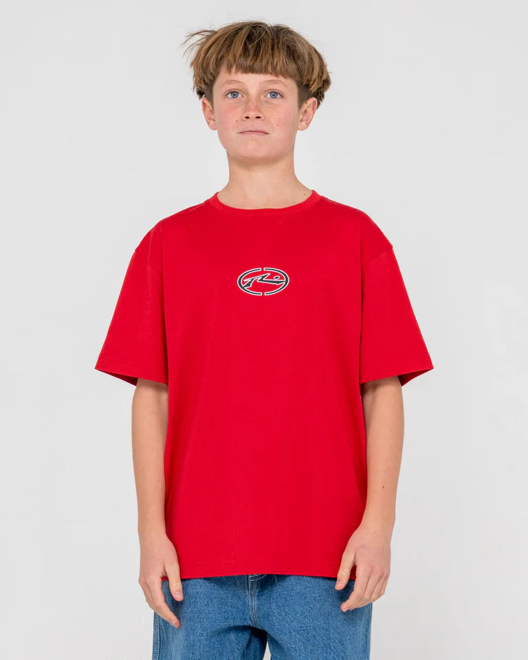 RUSTY BOYS TURBO SHORT SLEEVE TEE CASUAL SURF T-SHIRT – VINTAGE RED