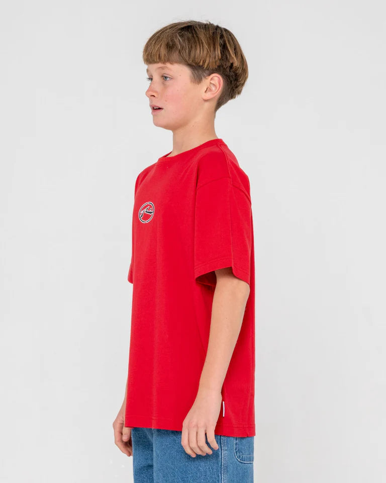RUSTY BOYS TURBO SHORT SLEEVE TEE CASUAL SURF T-SHIRT – VINTAGE RED