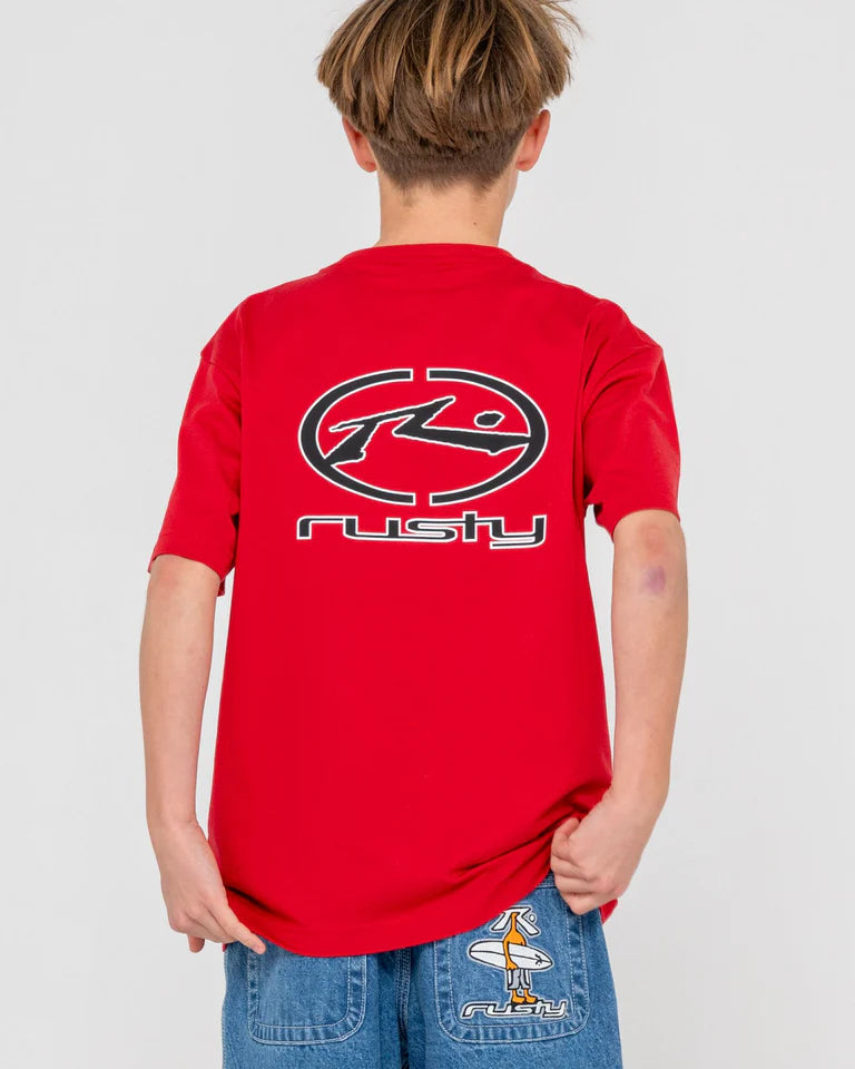 RUSTY BOYS TURBO SHORT SLEEVE TEE CASUAL SURF T-SHIRT – VINTAGE RED