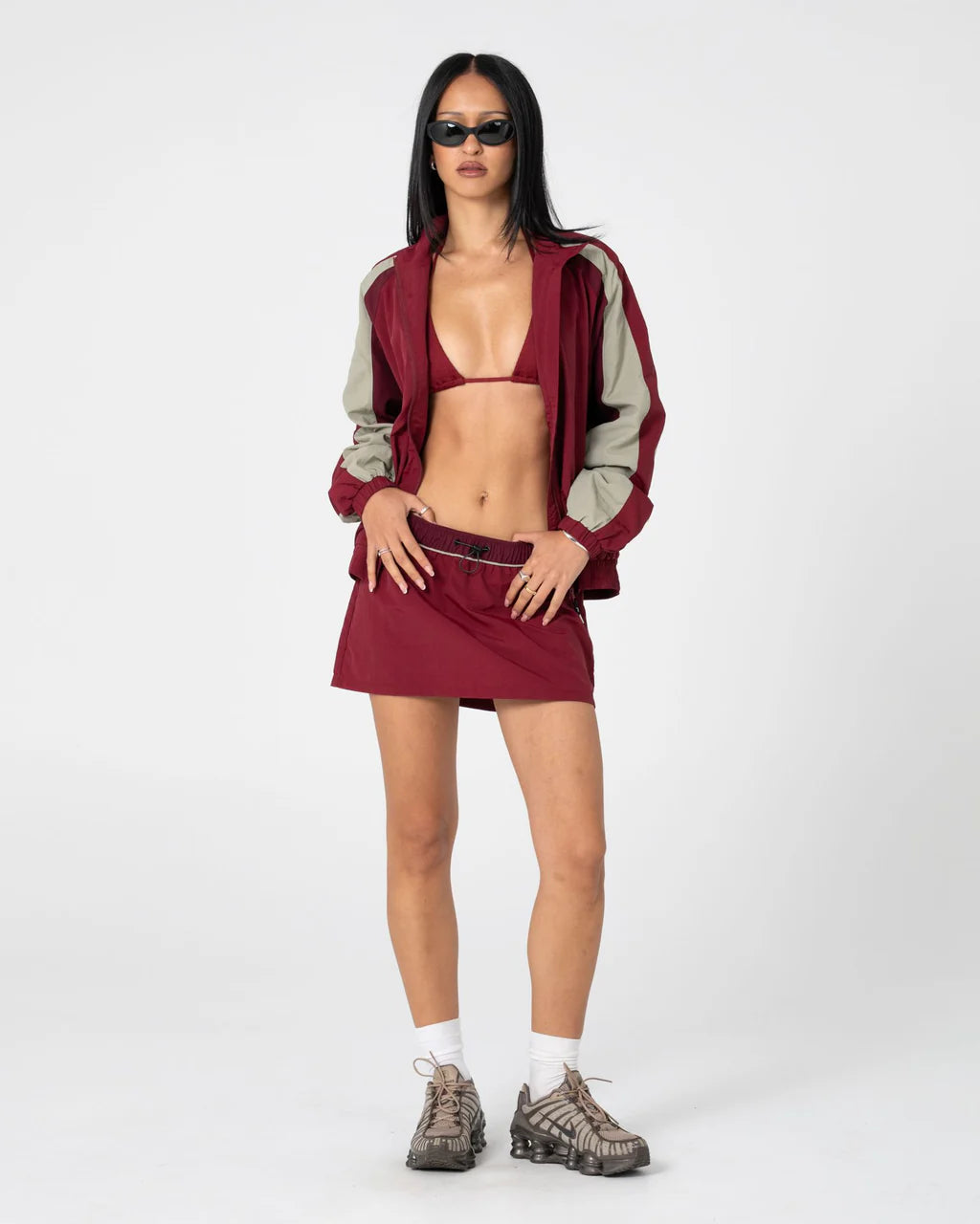 RUSTY BREEZY WIND CHEATER MINI SKIRT – CRANBERRY