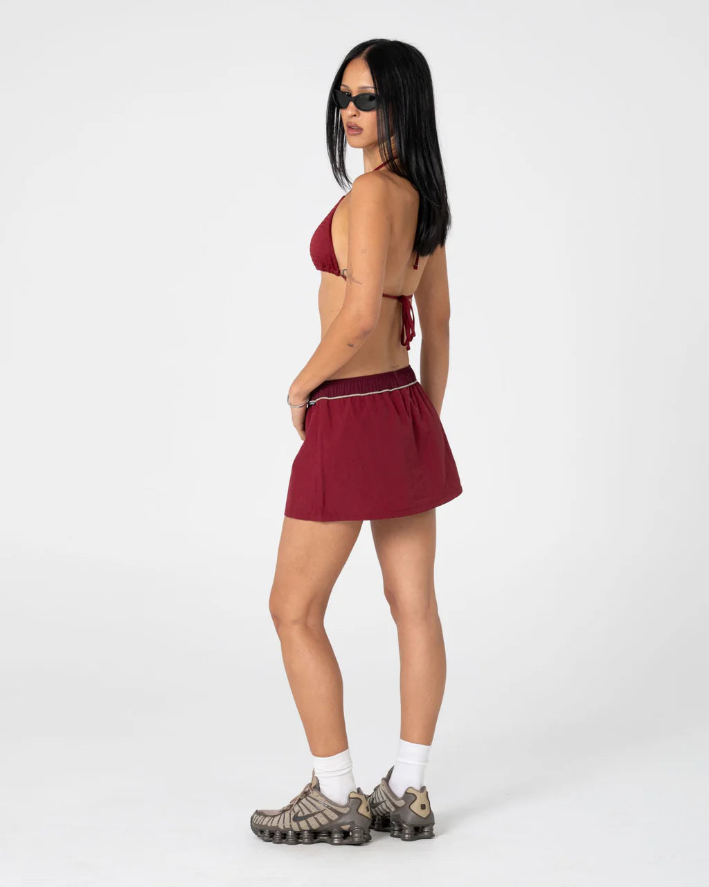 RUSTY BREEZY WIND CHEATER MINI SKIRT – CRANBERRY