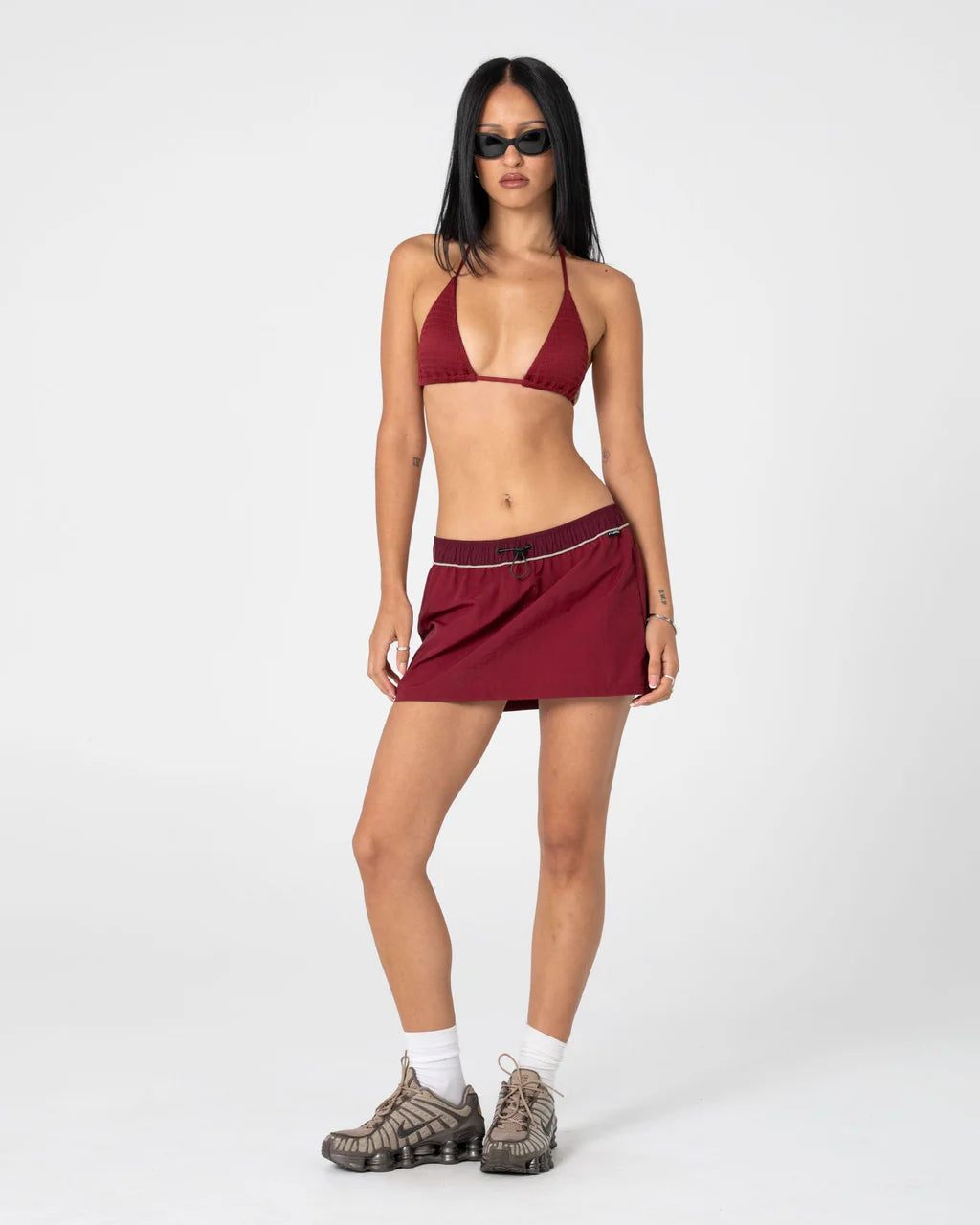 RUSTY BREEZY WIND CHEATER MINI SKIRT – CRANBERRY