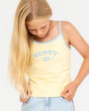 RUSTY BRITNEY TANK – GIRLS COTTON RIBBED SUMMER SINGLET TOP PALE BANANA