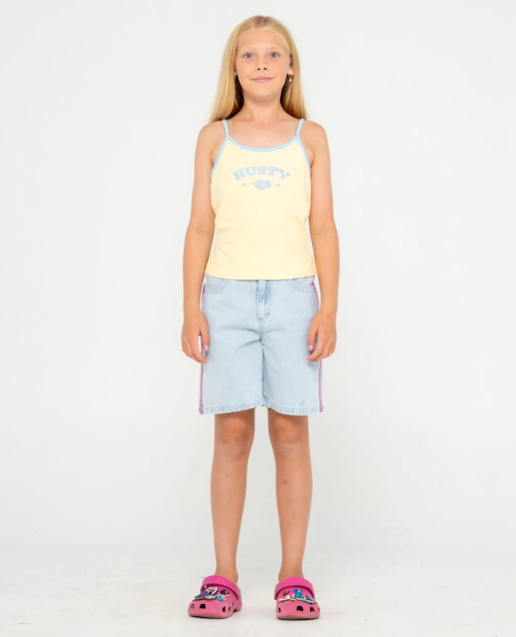 RUSTY BRITNEY TANK – GIRLS COTTON RIBBED SUMMER SINGLET TOP PALE BANANA