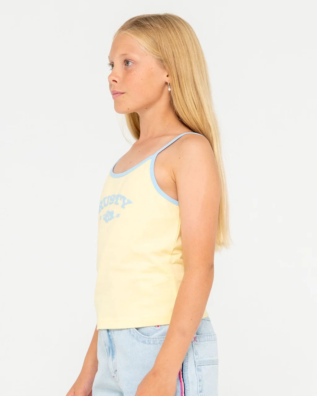 RUSTY BRITNEY TANK – GIRLS COTTON RIBBED SUMMER SINGLET TOP PALE BANANA