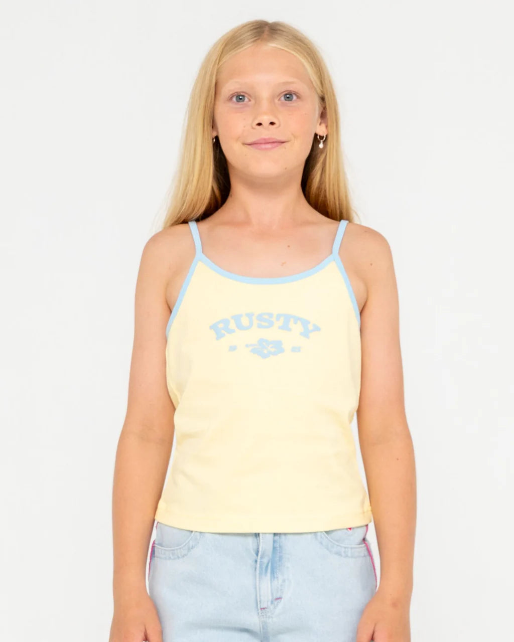 RUSTY BRITNEY TANK – GIRLS COTTON RIBBED SUMMER SINGLET TOP PALE BANANA