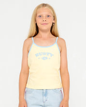 RUSTY BRITNEY TANK – GIRLS COTTON RIBBED SUMMER SINGLET TOP PALE BANANA