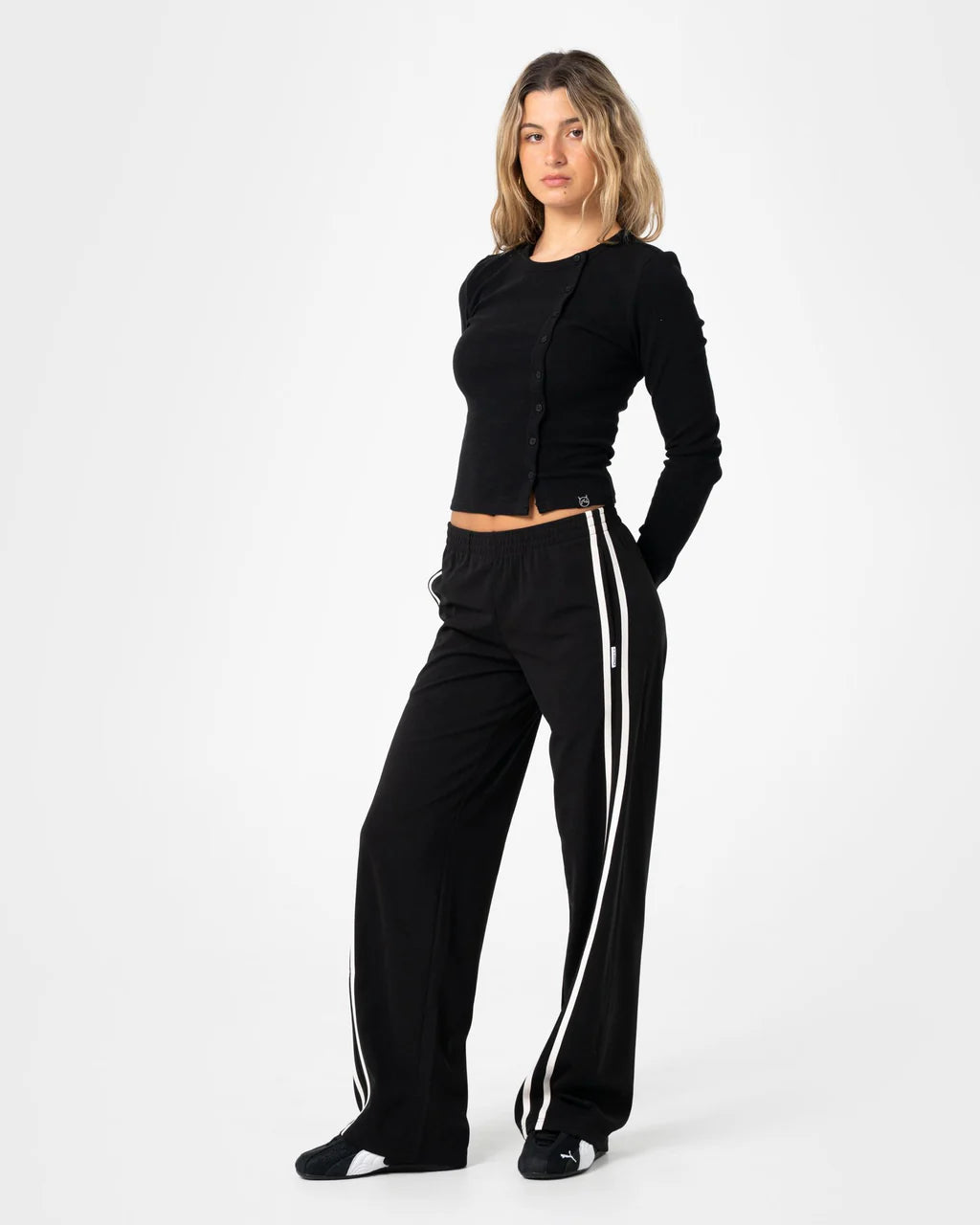 RUSTY BRONSON SIDE STRIPE LOW RISE TRACKPANT – BLACK