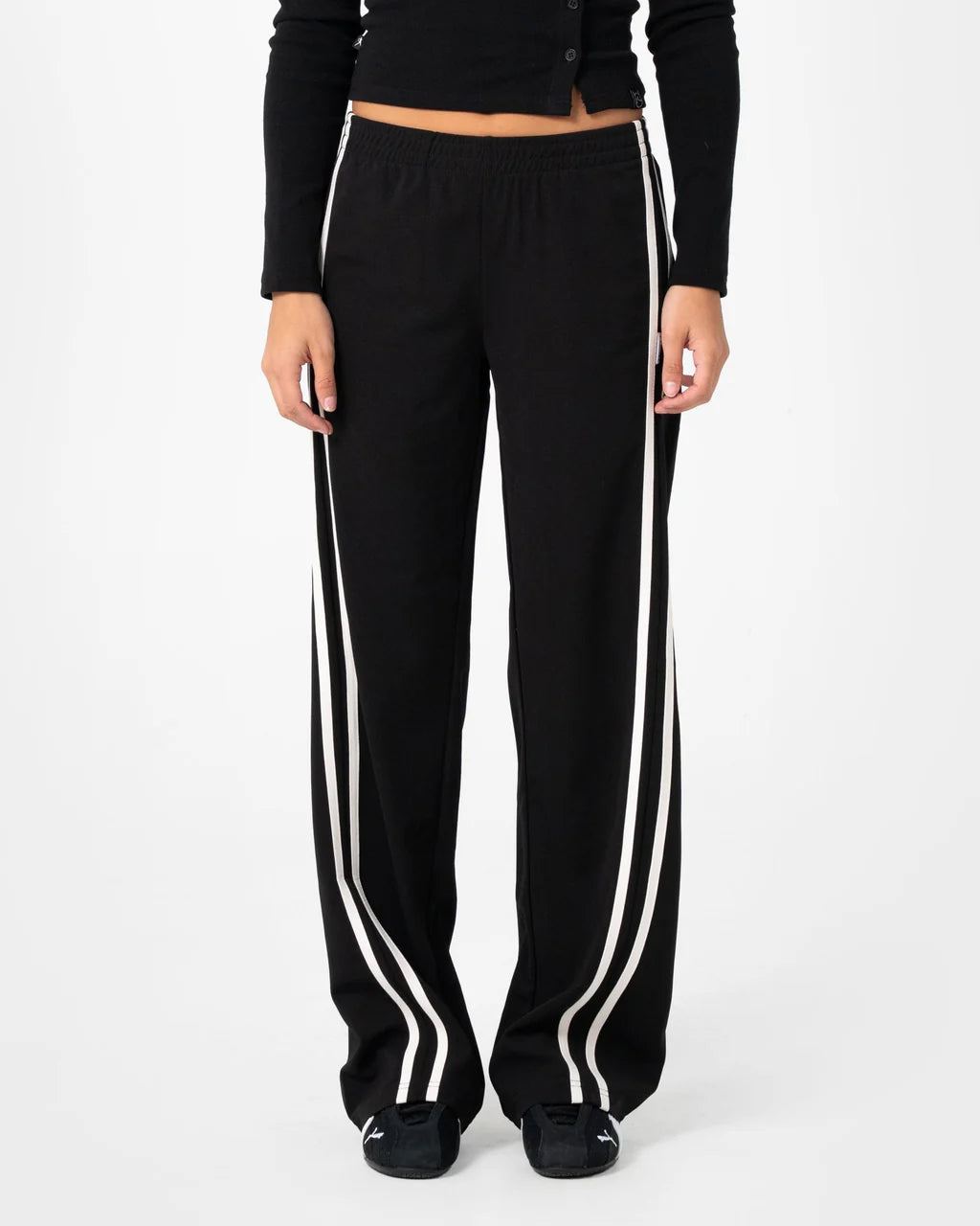RUSTY BRONSON SIDE STRIPE LOW RISE TRACKPANT – BLACK