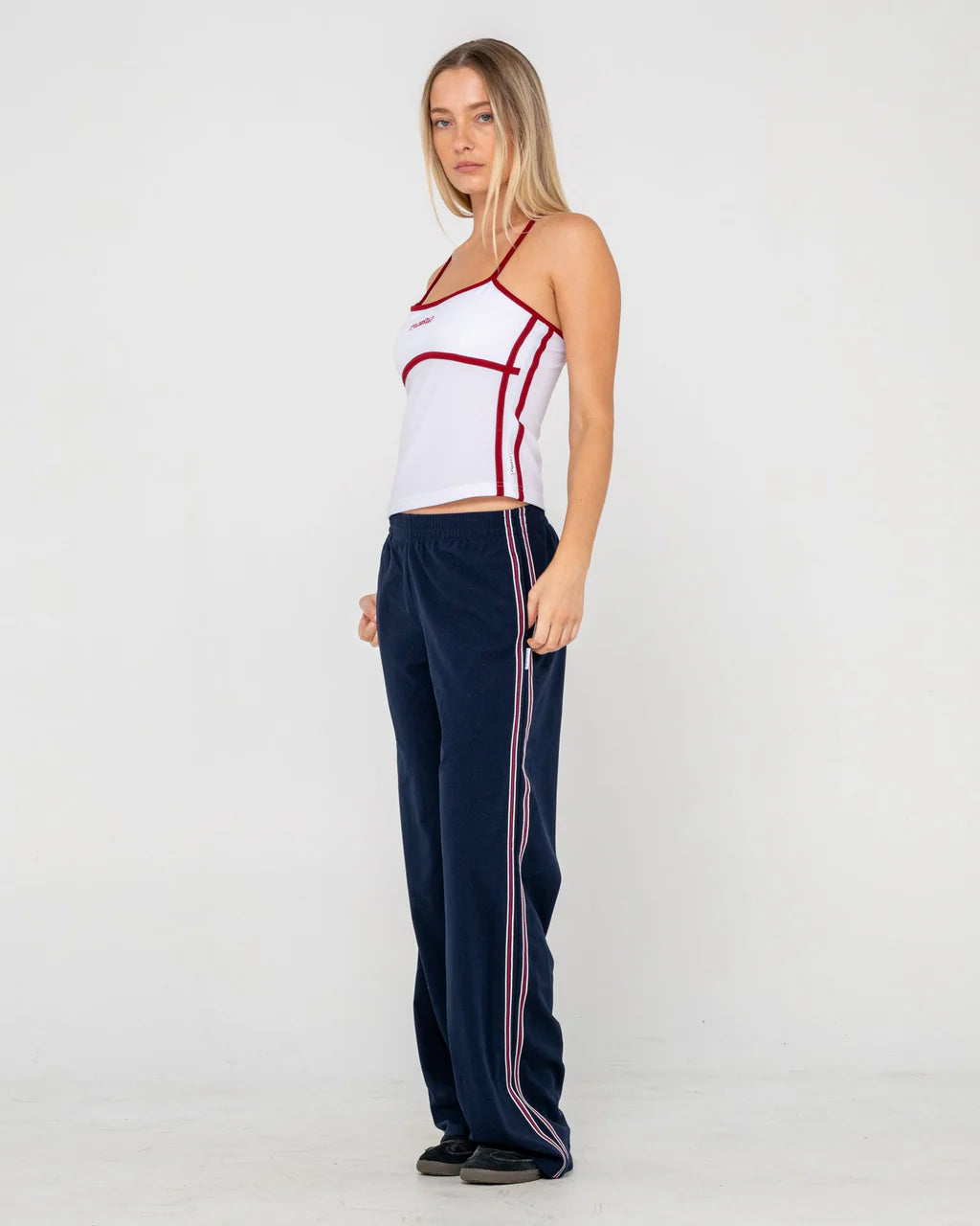 RUSTY BROTHER BRONSON LOW RISE TRACKPANT WOMENS BAGGY STREETWEAR PANTS NAVY BLUE